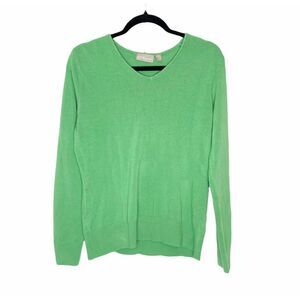 Croft Barrow Pullover Sweater Green Knit V-Neck